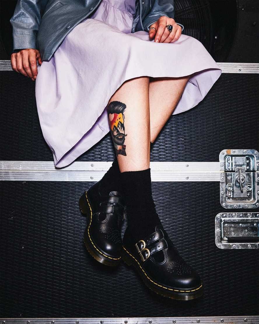 Dr. Martens 8065 Mary Jane Smooth Leather Black Womens NEW Double 