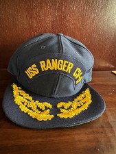 USS RANGER CV-61 BASEBALL CAP HAT, NAVY BLUE, NEW ERA DUPONT VISOR USA MADE VTG