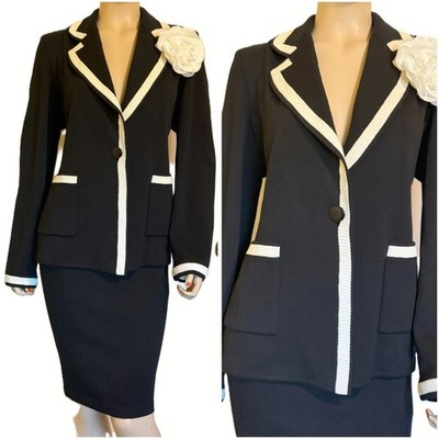 NWT & LKNU St John Black & White Caviar Skirt & Jacket Suit sz 12