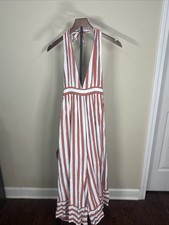 Urban Outfitters size M women  s jumpsuit. Orange and navy stripes. Cropped legs