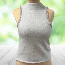 HOUSE of HARLOW 1960 Sweater Womens Small Rhinestone Trim Sleeveless Mock Neck