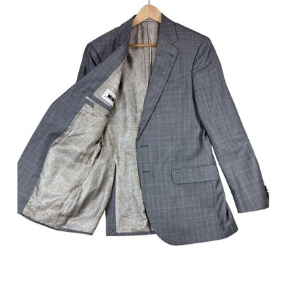 Joseph Abboud Mens Grey Plaid Blazer E.Thomas Super 130s Wool Sport Coat 795