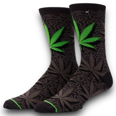 Odd Sox - Weed & Mahogany Crew Socks -  Size 8-12 - One Size Fits Most - Black