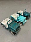 3 Vintage 1960s Tonka Green and Teal Metal Jeep Folding Windshield  60s