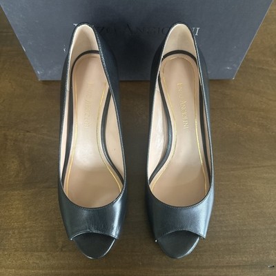 Enzo Angiolini Eagelabelle Open Toe Leather Heels Black Heeled Shoes Size 7M