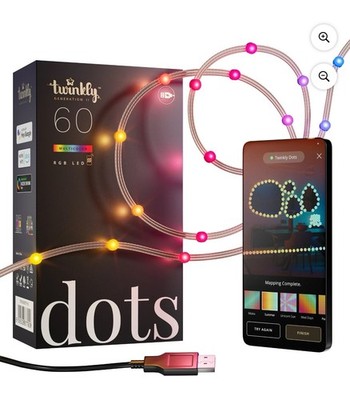 Twinkly Dots String Lights App-Controlled Flexible LED Color 60 RGB / 10 ft NEW