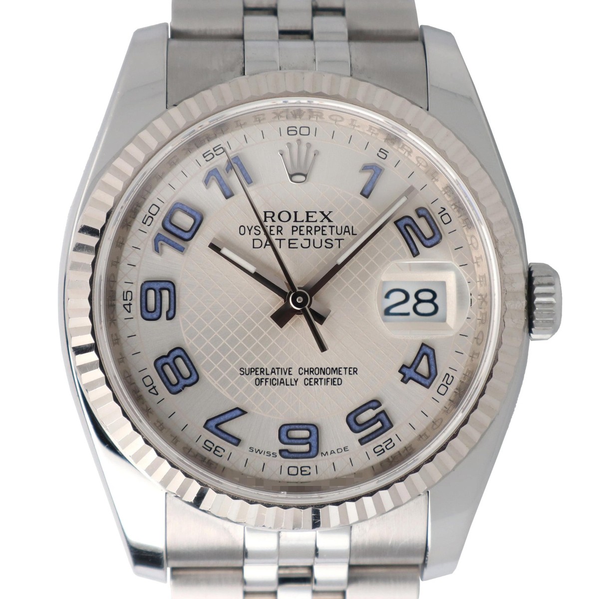 2013 Rolex 116234 36mm Silver Deco Diagonal Motif Arabic Dial