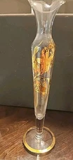 Gold Gilt Overlay 10 In Tall Bud Vase  Intricate Flower Design Vivid Gold