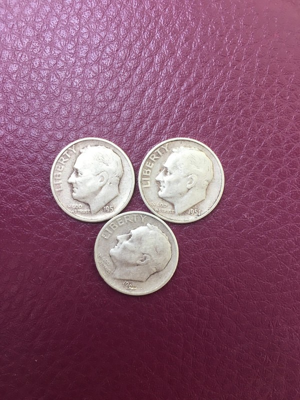 Lot Of 3 Roosevelt Dimes   1951 S