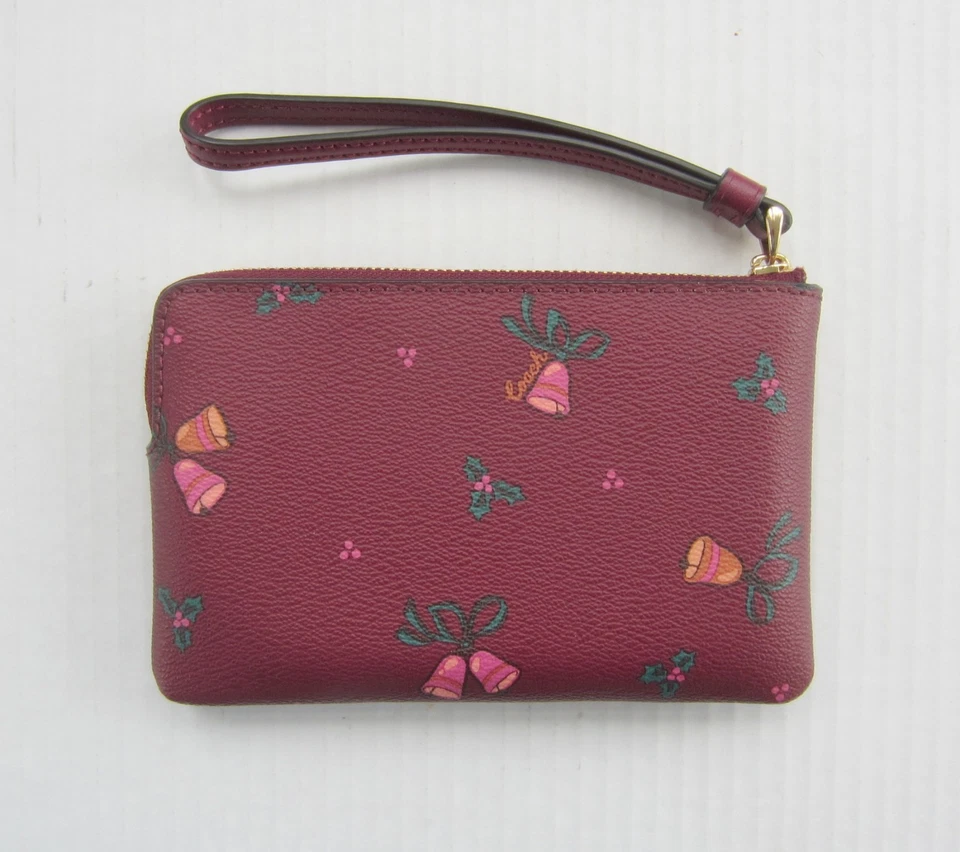 Coach Holiday Bells Corner Zip Wristlet Wrist Wallet Black Cherry CE920 New - Image 2 of 4