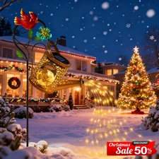 Solar Watering Can Light Garden Outdoor Red Bird Kettle Yard Lamp Christmas deco