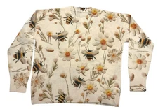 Ivory Bumble Bee Daisy Flower Sweater Crew Neck Women’s Large New