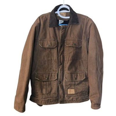 Vintage Canvas Work Jacket Tan Hooded Insulated Zip Up M C. E. Schmidt 