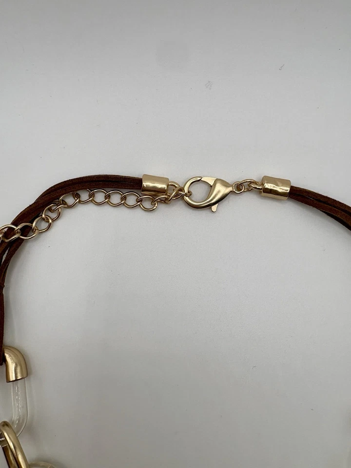 Collar Babero Neutro Chicos Marrón Oro Rosa Lucite Eslabón de Cadena Transparente Gran Tamaño Foto 3 de 3