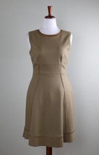 ELIE TAHARI $368 Wool Genuine Leather Trim Lined Sleeveless A-Line Dress Size 10