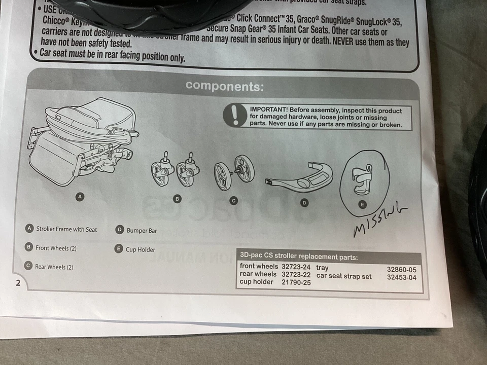 Summer 3Dpac CS Compact Fold Stroller Black - Missing Cup Holder - Image 3 of 4