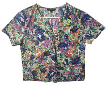 Short Sleeve Floral Nursing Scrub Top Women Size M, V- Neck, Cute 161