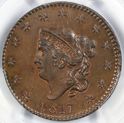 1817 1c 13 Stars Coronet or Matron Head Large Cent PCGS MS 64 BN