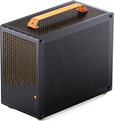 JONSPLUS Z20 Mini Tower PC Case, Orange/Black, Detachable Handle