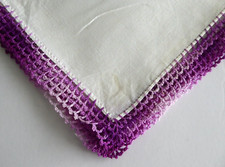 Vintage Irish Crochet Gradual Purple Lace Edge Lady Linen Handkerchief