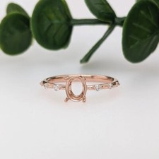 6x8mm Oval Semi Mount Ring Rose Gold Plated Engagement Setting with Side Stones
