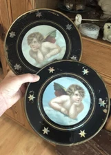 Pair Victorian Flue Covers Cherub Raphael Glass Stars Reverse Painted