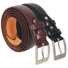 Leatherboss Genuine Leather Men Dress Belts Set of 2 Black  Brown 