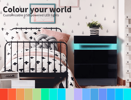 Levede Bedside Tables Side Table 2 Drawers RGB LED High Gloss Nightstand Cabinet - Picture 4 of 11