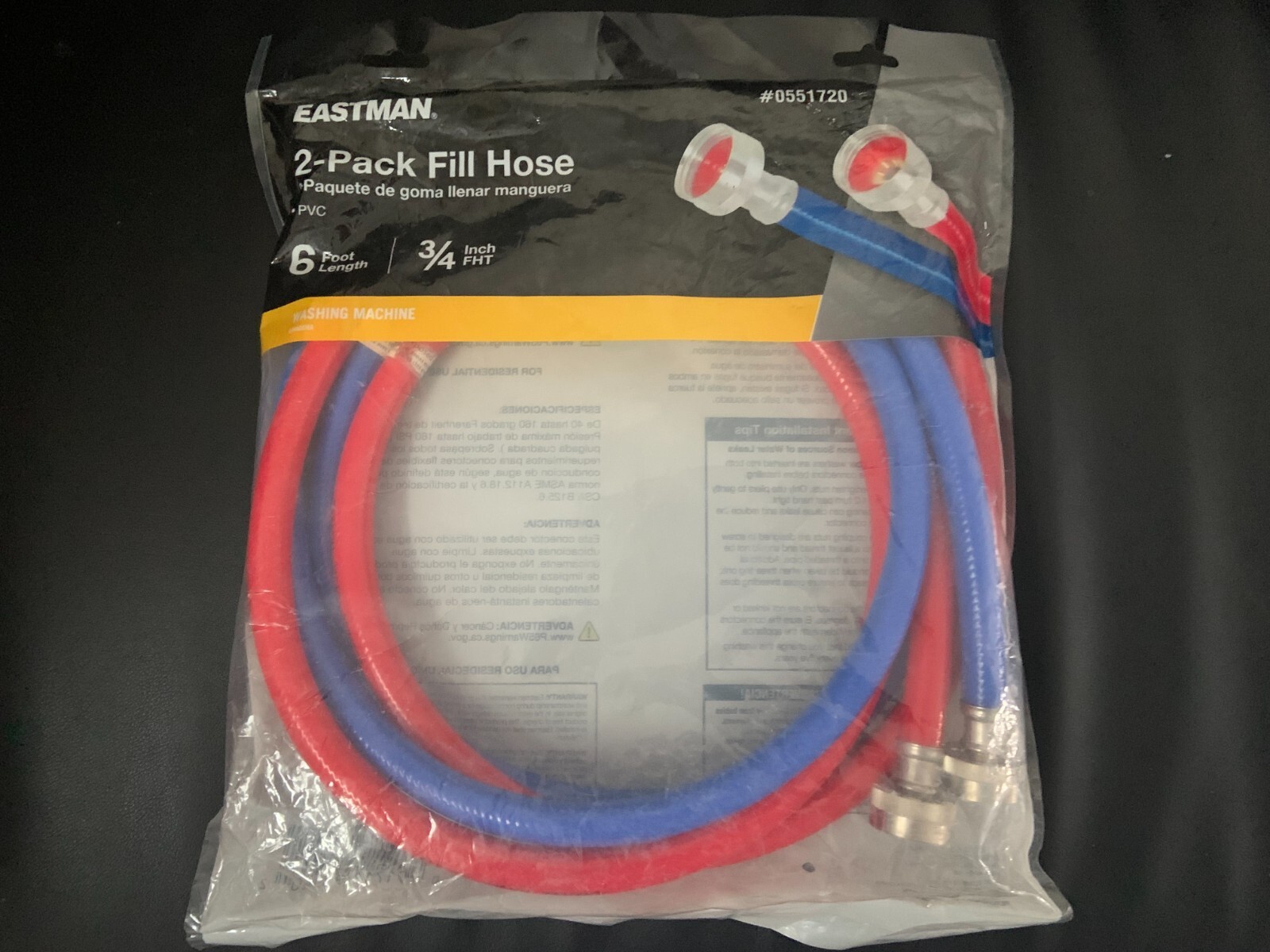 Eastman Washing Machine Fill Hoses 2-Pack PVC 6 Foot Length 3/4 Inch ...