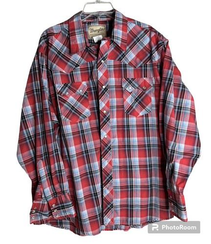 Wrangler Pearl Snap Men's XXL Red Plaid Long Sleeve Western