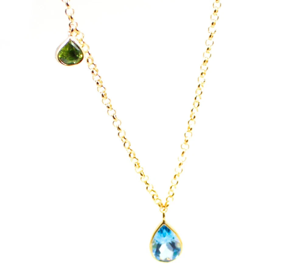 Collana in argento sterling 925 gioielli topazio blu placcato oro 16+2" - Immagine 4 di 4