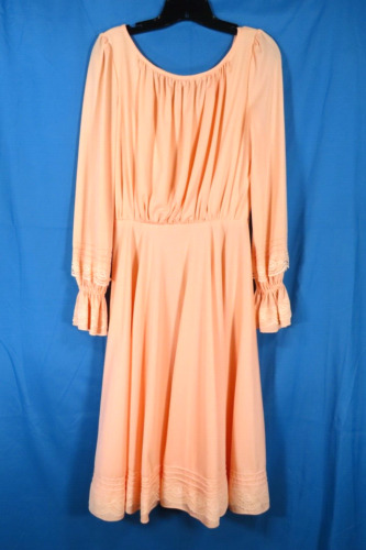 VTG Peach Silky Knit BLOUSON SHIFT DRESS Gypsy La… - image 1