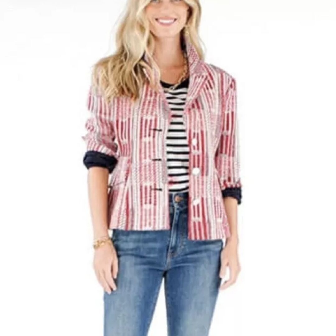 Cabi Patchwork Blazer Red White Blue Patriotic Si… - image 4
