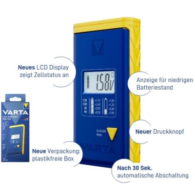 VARTA Batterietester 893 mit LCD-Digital-Display Akku-/Knopfzellentester Varta