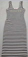 GUESS Tank Dress Womens Medium Black White Beads Striped Wide Strap Round Neck