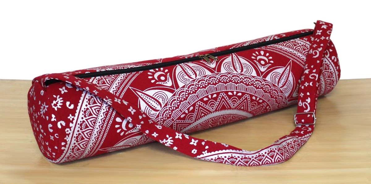 Red & Silver Ombre Mandala Cotton Yoga Mat Bag, Indian Handmade Long Sports  Bags