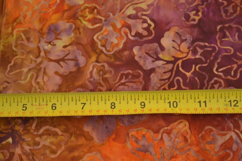 Por 1/2 yarda, estampado de hojas en batik de algodón naranja y marrón, moda/paraíso/4512, M8810 Foto 2 de 4