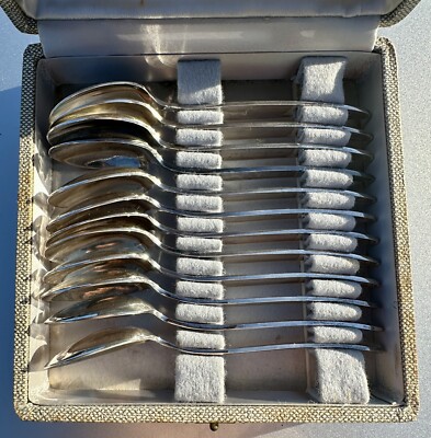 Francois Frionnet Inch Spoon Set 12 Piece In Box 18 F-F Flatware Silver  Plate
