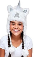 Justice Unicorn Faux Fur Earflap Initial Beanie Hat Mohawk Mane Sparking Accents