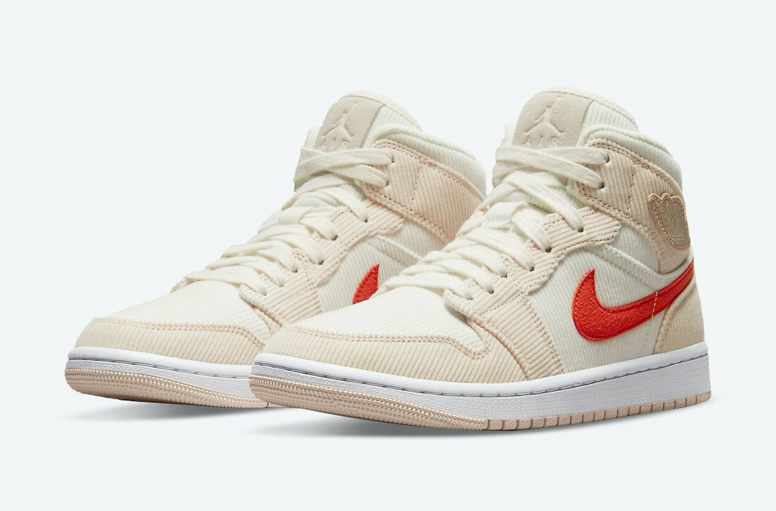 Women's Nike Air Jordan 1 Mid Corduroy Sail Pink Orange White