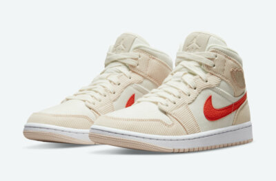 Women's Nike Air Jordan 1 Mid Corduroy Sail Pink Orange White