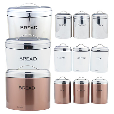 4 Stück Edelstahl Brotkasten & Zucker Tee Kaffee Glas Set Lebensmittel Laib Aufbewahrungsbox