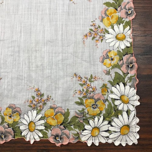 Vintage Womens Handkerchief Daisy Floral Scalloped Border Hanky Hankie 13" - Picture 3 of 9