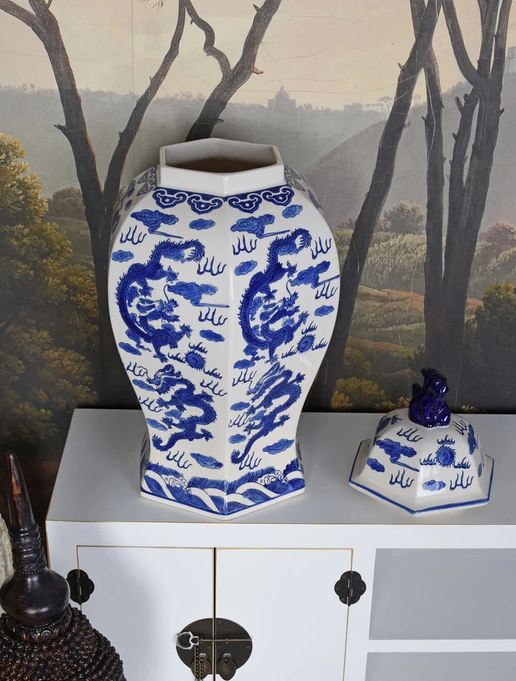 XL Deckelvase China Bodenvase Porzellan Gefäss Drache Vase mit Deckel 64cm - Bild 4 von 4