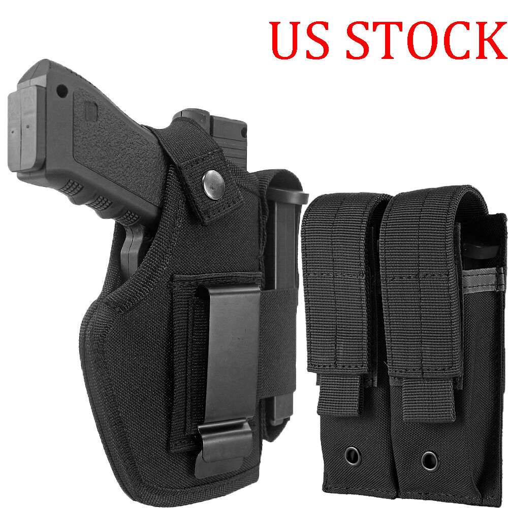 Tactical Double Mag Pouch with Ambidextrous Pistol Gun Holster Concealed Carry-image