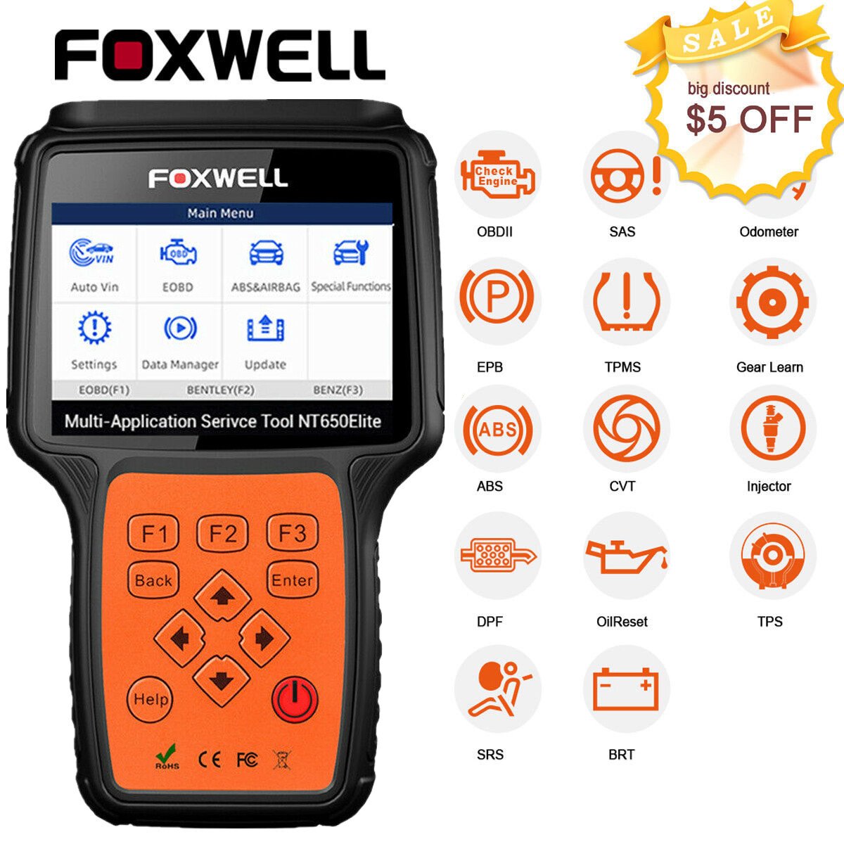 Automotive OBDII Diagnostic Scanner Car TPMS EPB BMS DPF ABS SAS Reset Scan Tool-image