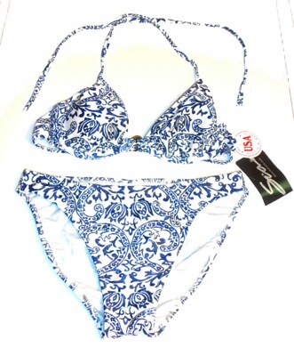 Sia Navy Blue & White Bandana Print Bikini Swimsuit Size 8 Top 12 Bottom NWT$75+