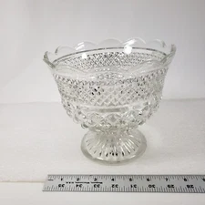 Vintage Anchor Hocking Wexford Glass Cut Footed Pedestal Bowl Heavy Textured 