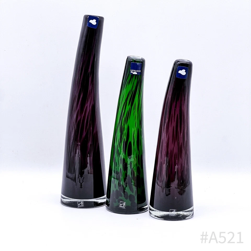 3x Leonardo Vase aus Glas mit Original-Aufkleber 3-tlg. Handmade | Lila & Grün - Bild 4 von 4