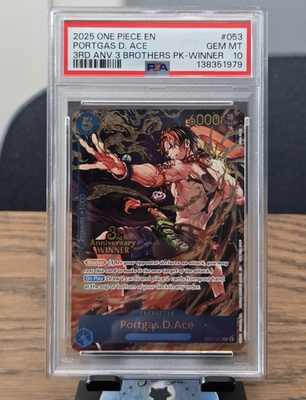 #ad One Piece PSA 10 Portgas D. Ace OP07 053 3rd Anniversary Winner Holo Eng 2025 $500.00